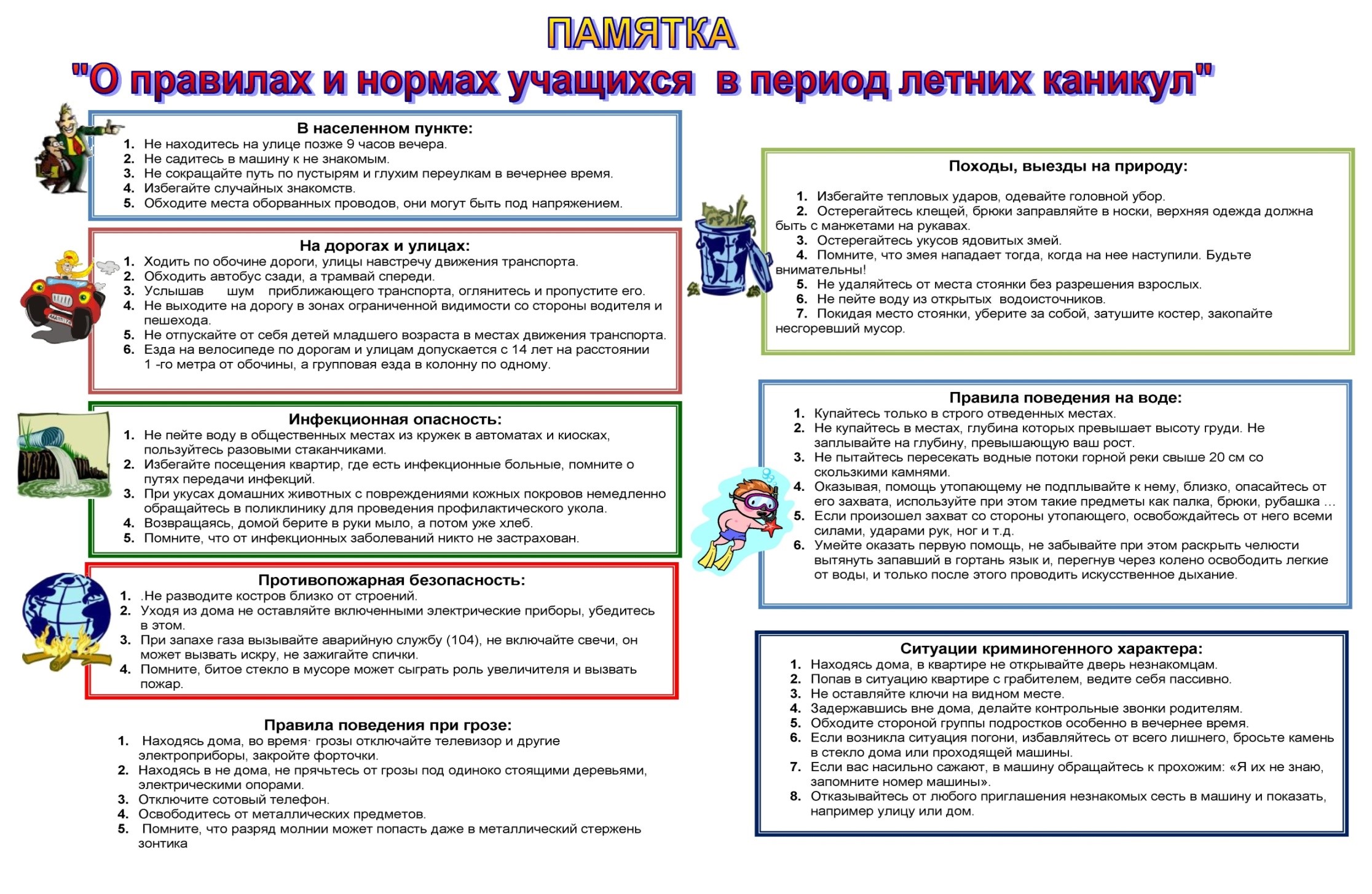 памятка о правилах нормах учащихся в период летних каникул